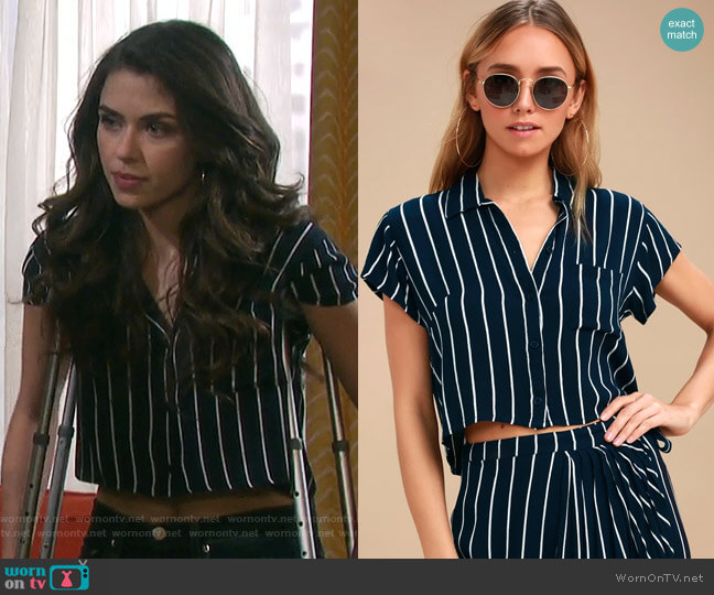 Tropical Crush Striped Button-Up Top by Billabong worn by Ciara Brady (Victoria Konefal) on Days of our Lives