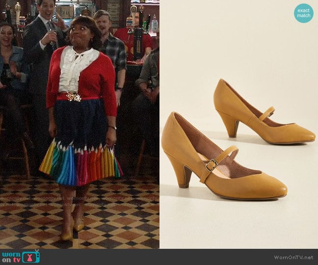 Chelsea Crew Reserved for Rollicking Mary Jane Heel in Dijon worn by Anne Flatch (Sherri Shepherd) on Trial and Error