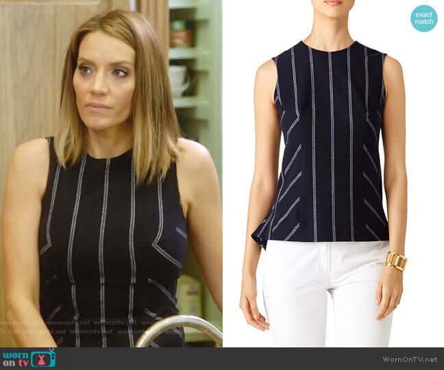 Pinstripe Shell Top by Derek Lam 10 Crosby worn by Cary Deuber on The Real Housewives of Dallas