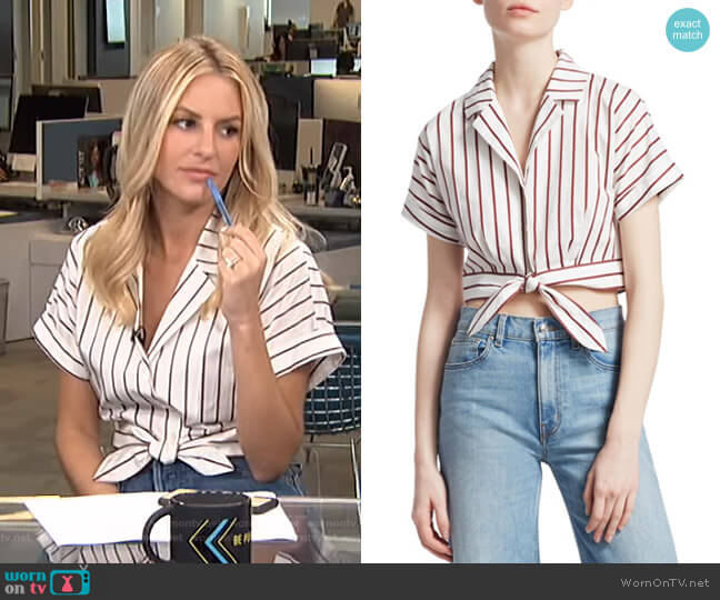 WornOnTV: Morgan’s striped tie front crop top on Live from E! | Morgan ...