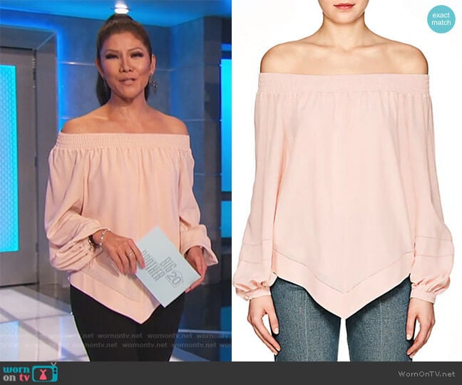 Silk Crepe Off-The-Shoulder Blouse by Derek Lam worn by Julie Chen on Big Brother