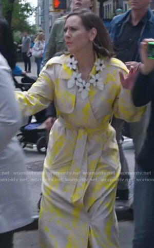 Diana's yellow floral trench coat on Younger