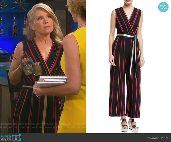 WornOnTV: Jennifer’s black striped wrap jumpsuit on Days of our Lives ...