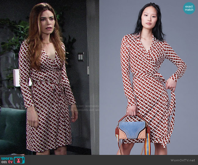 Diane von Furstenberg New Jeanne Two Dress in Chainlink Medium Sienna  worn by Victoria Newman (Amelia Heinle) on The Young and the Restless