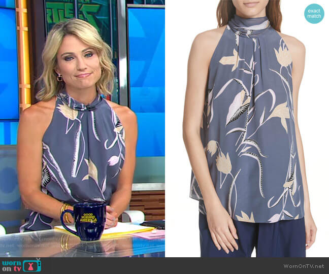 Wornontv Amys Purple Floral Halter Neck Top And Skirt On Good Morning America Amy Robach 