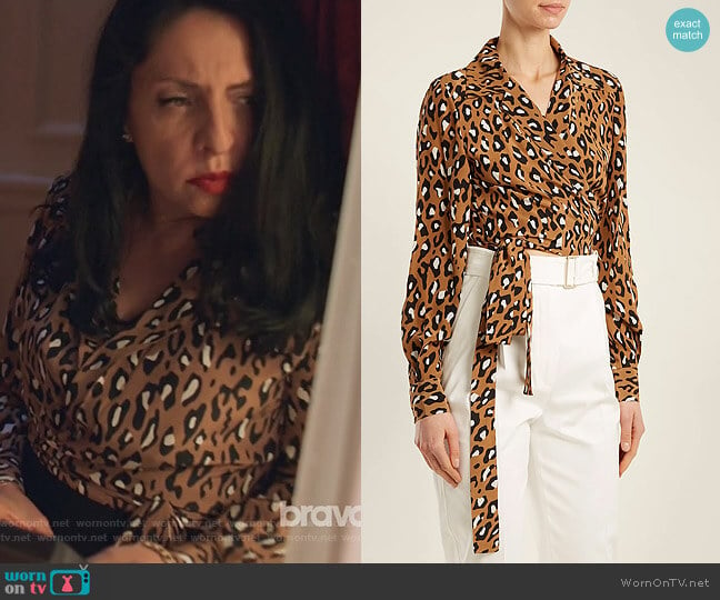 Whitman leopard-print silk blouse by Diane von Furstenberg worn by Camila Vargas (Veronica Falcón) on Queen of the South