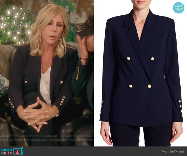 Faux Pearl Button Blazer by Do + Be worn by Vicki Gunvalson on The Real Housewives of Orange County