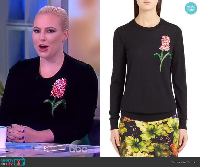 Flower Embellished Wool Sweater by Dolce & Gabbana worn by Meghan McCain on The View