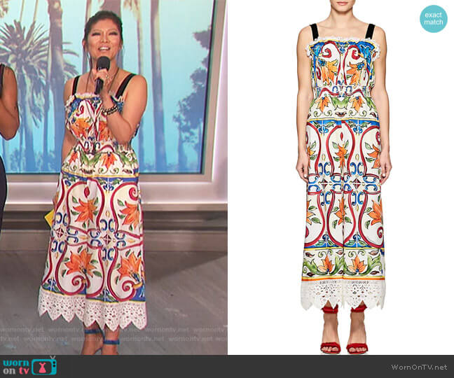 Leopard & Tile-Print Cotton-Blend Poplin Jumpsuit by Dolce & Gabbana worn by Julie Chen on The Talk