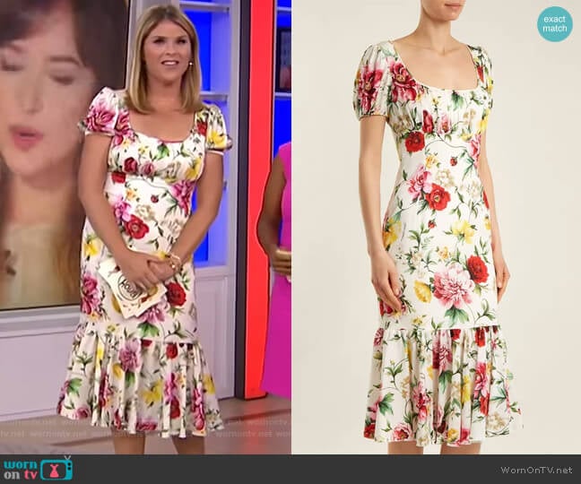 Floral-Print Gathered Midi Dress by Dolce & Gabbana worn by Jenna Bush Hager on Today