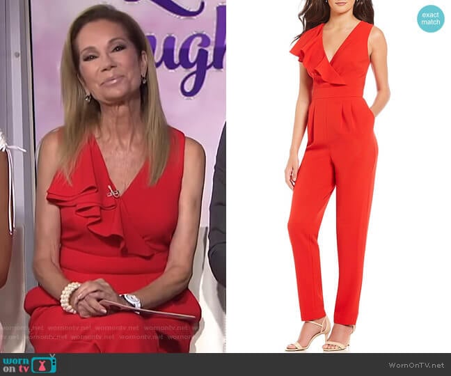 V Neck Ruffle Jumpsuit by Eliza J worn by Kathie Lee Gifford on Today