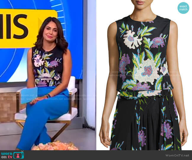 Floral-Print Silk Shell Top by Diane von Furstenberg worn by Cecilia Vega on Good Morning America