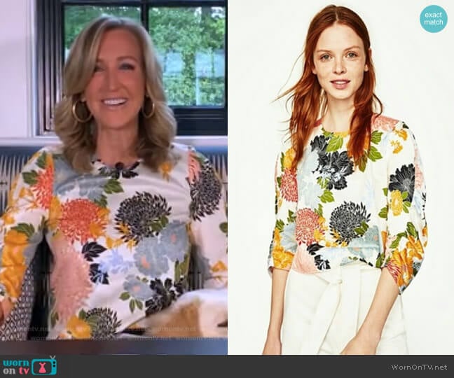 Floral Print Top by Zara worn by Lara Spencer on Good Morning America