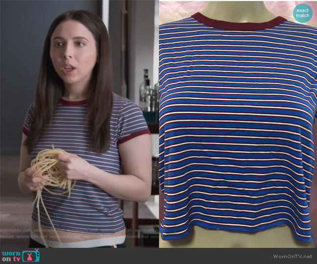 blue striped ringer tee by Forever 21 worn by Esther Povitsky  on Alone Together
