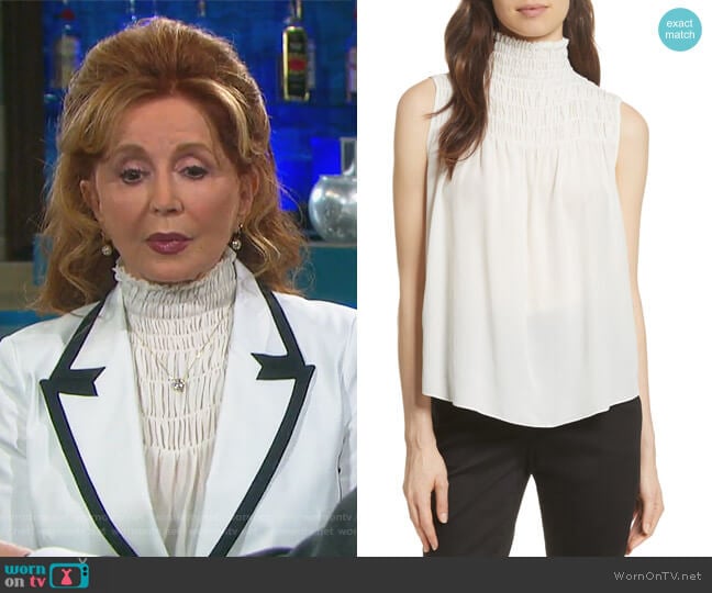 Smocked Sleeveless Silk Blouse by Frame worn by Maggie Horton (Suzanne Rogers) on Days of our Lives