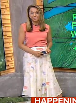 Ginger's orange sleeveless top and floral skirt on Good Morning America