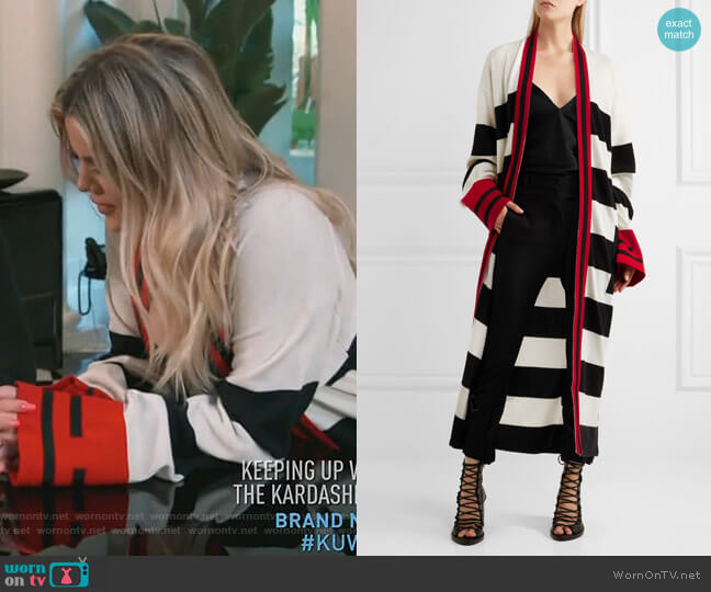 Striped wool and cashmere-blend cardigan by Haider Ackermann worn by Khloe Kardashian  on Keeping Up with the Kardashians