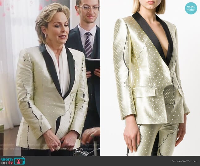 Polka Dot Patterned Blazer by Haider Ackermann worn by Jacqueline (Melora Hardin) on The Bold Type