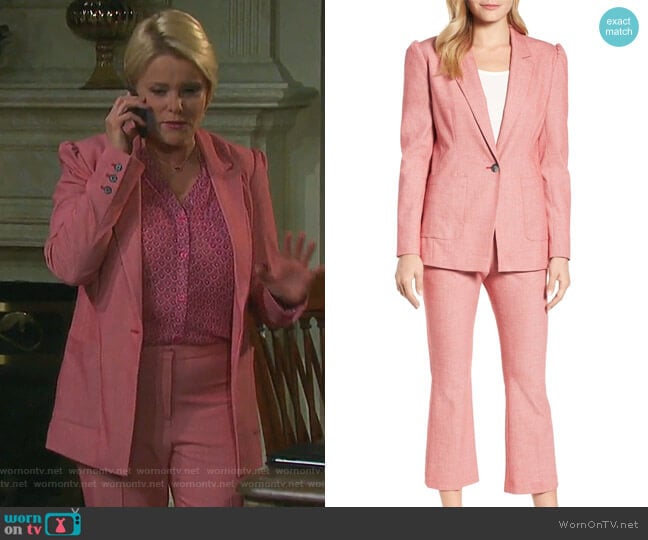 One-Button Blazer and Kick Flare Pants by Halogen worn by Adrienne Johnson Kiriakis (Judi Evans) on Days of our Lives