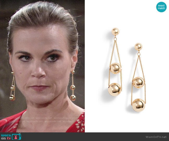 Halogen Triple Sphere Chain Drop Earrings worn by Phyllis Newman (Gina Tognoni) on The Young and the Restless