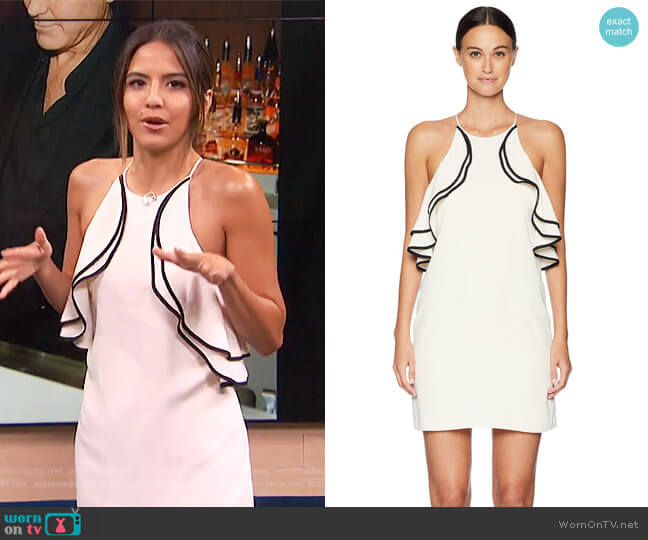 Sleeveless High Halter Neck Ruffle Detail Dress by Halston Heritage worn by Erin Lim on E! News