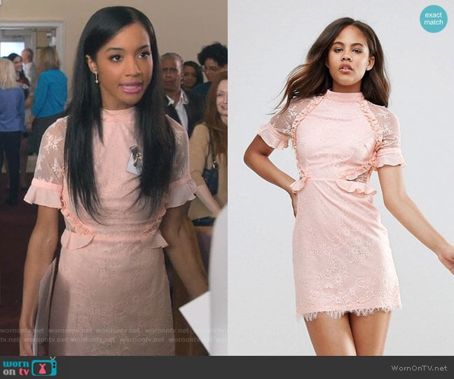 High Neck Dress With Ruffle Detail by Fashion Union worn by Magnolia Barnard (Erinn Westbrook) on Insatiable