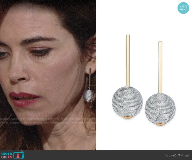 INC International Concepts Wrapped Ball Drop Earrings worn by Victoria Newman (Amelia Heinle) on The Young and the Restless