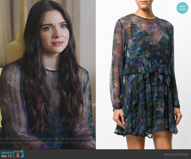 abstract print sheer dress by IRO worn by Jane Sloan (Katie Stevens) on The Bold Type