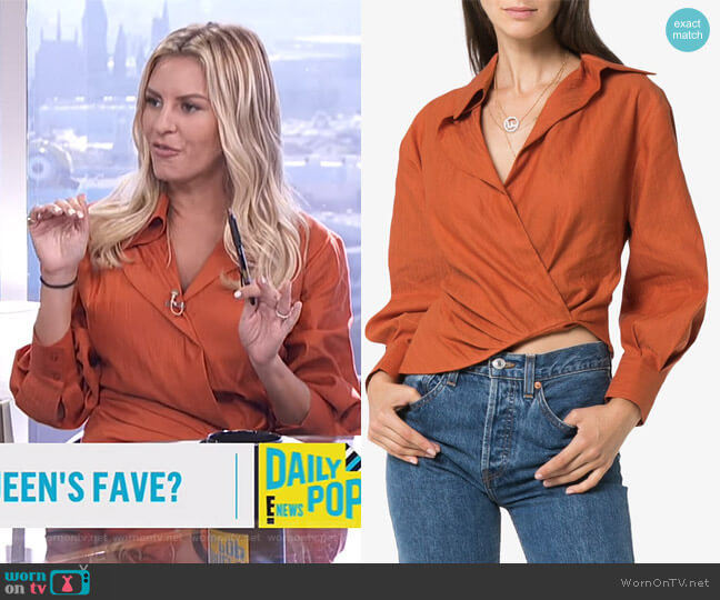 Wrap Asymmetric Linen Cotton Blend Blouse by Jacquemus worn by Morgan Stewart on E! News