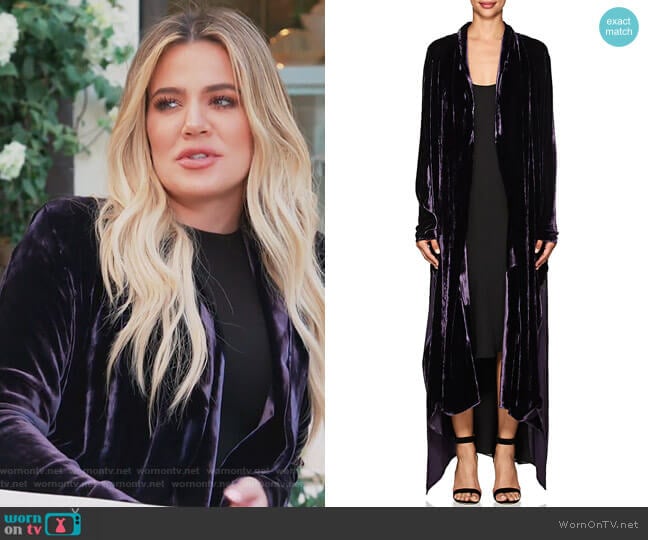 Victoria Velvet Robe Coat by Juan Carlos Obando worn by Khloe Kardashian on Keeping Up with the Kardashians