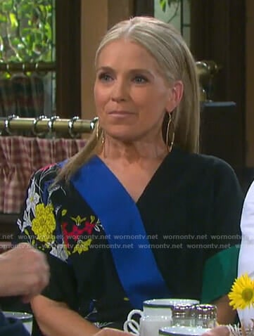 Jennifer’s black floral jumpsuit on Days of our Lives