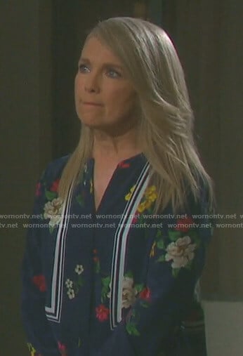 Jennifer’s navy floral blouse on Days of our Lives