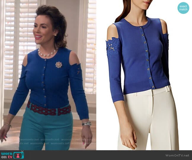 Floral Cold-Shoulder Cardigan by Karen Millen worn by Coralee Armstrong (Alyssa Milano) on Insatiable