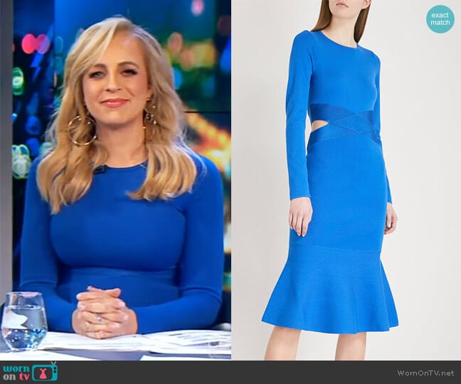 Cutout flared-hem jersey dress by Karen Millen worn by Carrie Bickmore on The Project