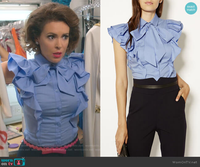 Pussy-Bow Frill Shirt by Karen Millen worn by Coralee Armstrong (Alyssa Milano) on Insatiable