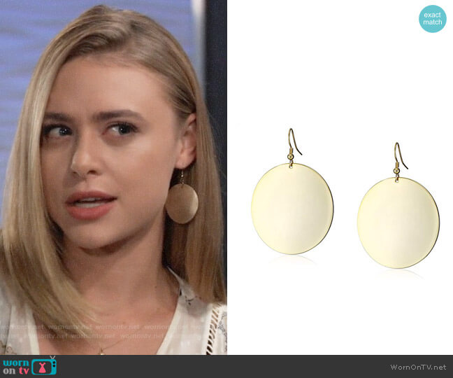 Kenneth Jay Lane Polished Gold Disc Earrings worn by Kiki Jerome (Hayley Erin) on General Hospital