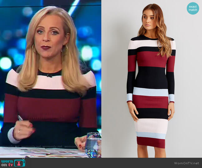 Clover Stripe Dress by Kookai worn by Carrie Bickmore on The Project