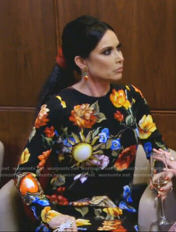 LeeAnne’s black floral mini dress on The Real Housewives of Dallas