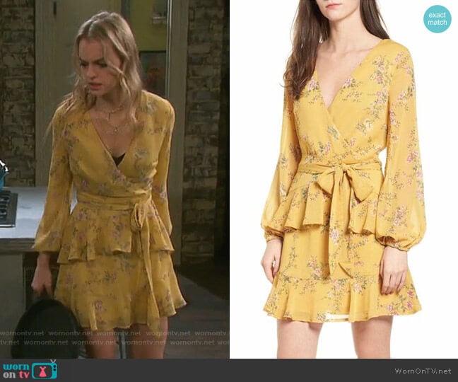 Floral Wrap Style Dress by Love, Fire worn by Claire Brady (Olivia Keegan) on Days of our Lives