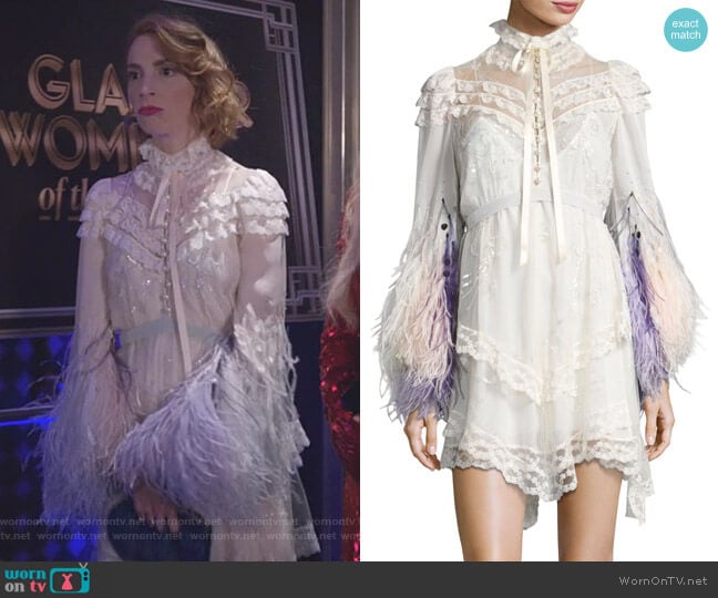 Feather-Embellished Lace Mini Dress by Marc Jacobs worn by Lauren (Molly Bernard) on Younger