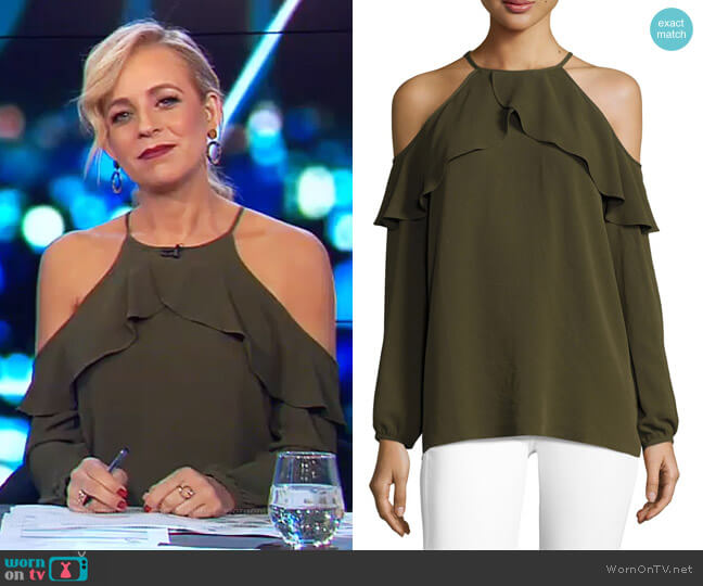 Long-Sleeve Cold-Shoulder Knit Flounce Top by Michael Michael Kors worn by Carrie Bickmore on The Project