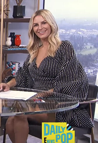 Morgan’s black striped balloon sleeve top and skirt on E! News Daily Pop