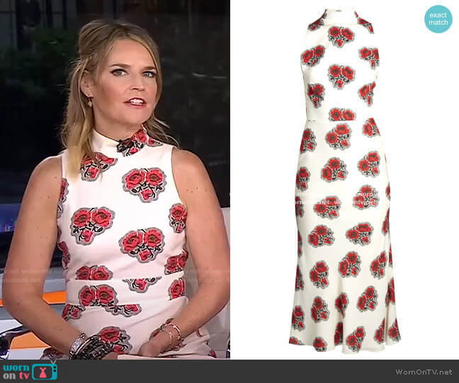 Poppy Print Ruffled-Back High-Neck Dress by Alexander McQueen worn by Savannah Guthrie on Today