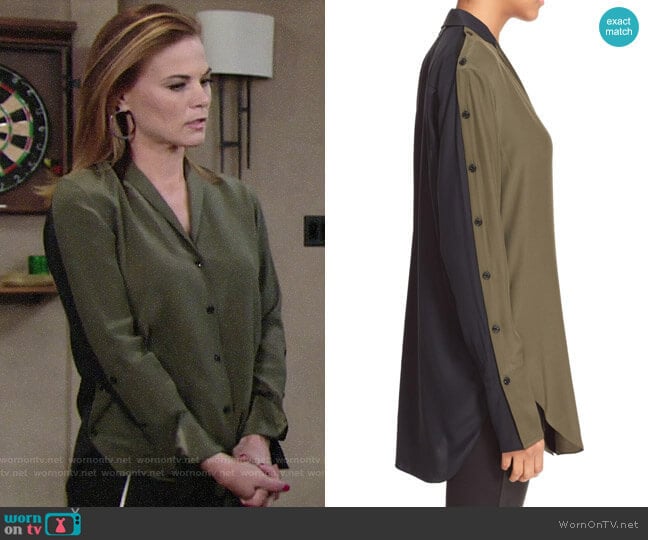 Rag & Bone 'Leighton' Colorblock Silk Shirt worn by Phyllis Newman (Gina Tognoni) on The Young and the Restless