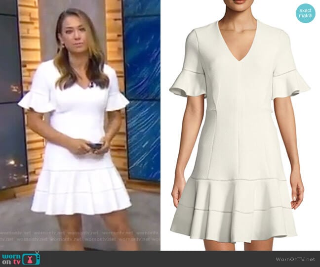 Textured V-Neck Flounce Dress by Rebecca Taylor worn by Ginger Zee on Good Morning America