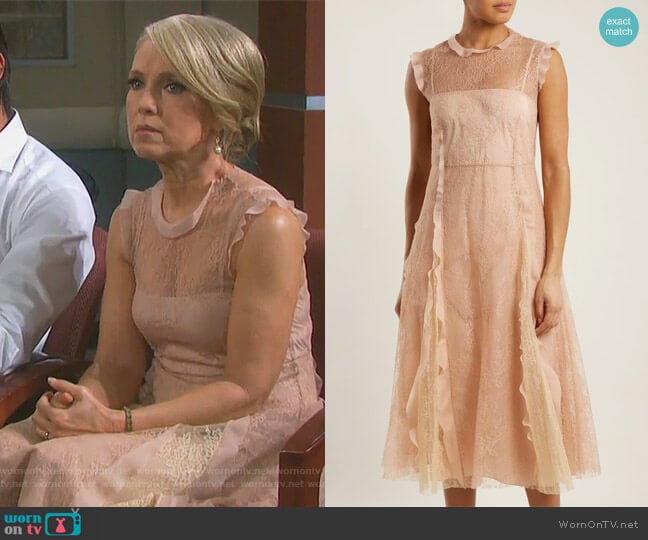 Ruffle-trimmed lace midi dress by RED Valentino worn by Jennifer Horton (Melissa Reeves) on Days of our Lives