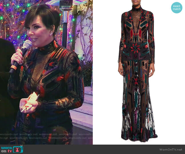 Long-Sleeve Illusion Gown by Roberto Cavalli worn by Kris Jenner on Keeping Up with the Kardashians