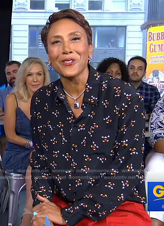 Robin’s black Mickey Mouse print shirt on Good Morning America