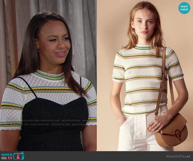 Sandro Fancy Knit Sweater worn by Emma Barber (Nia Sioux) on The Bold and the Beautiful