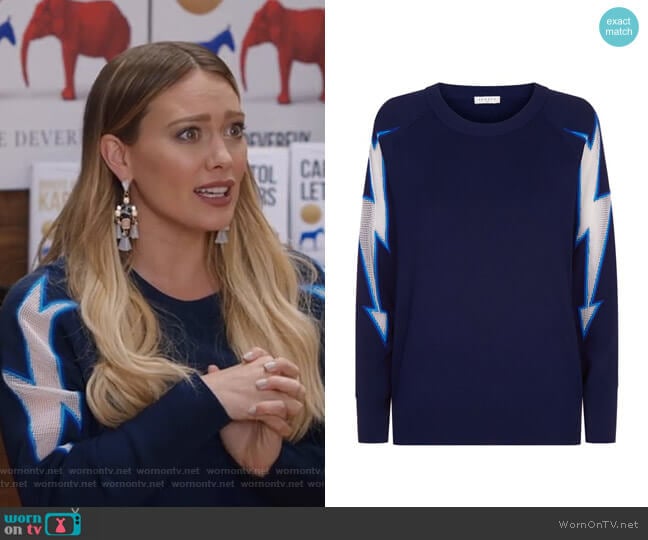 Lightning Bolt Sweater by Sandro worn by Kelsey Peters (Hilary Duff) on Younger